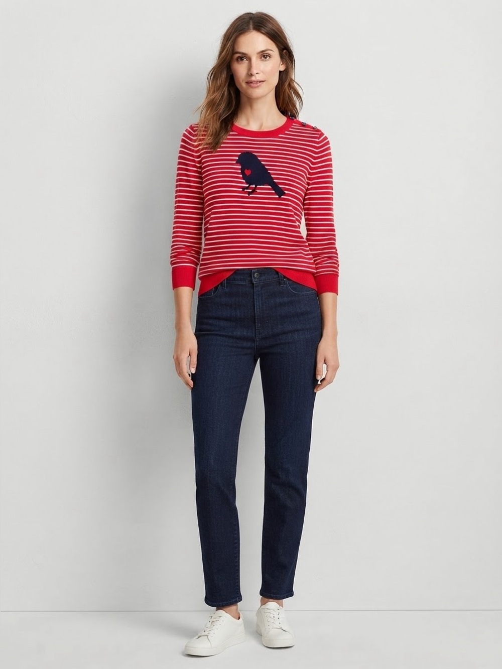 Talbots Striped Bird  Sweater Sz Medium